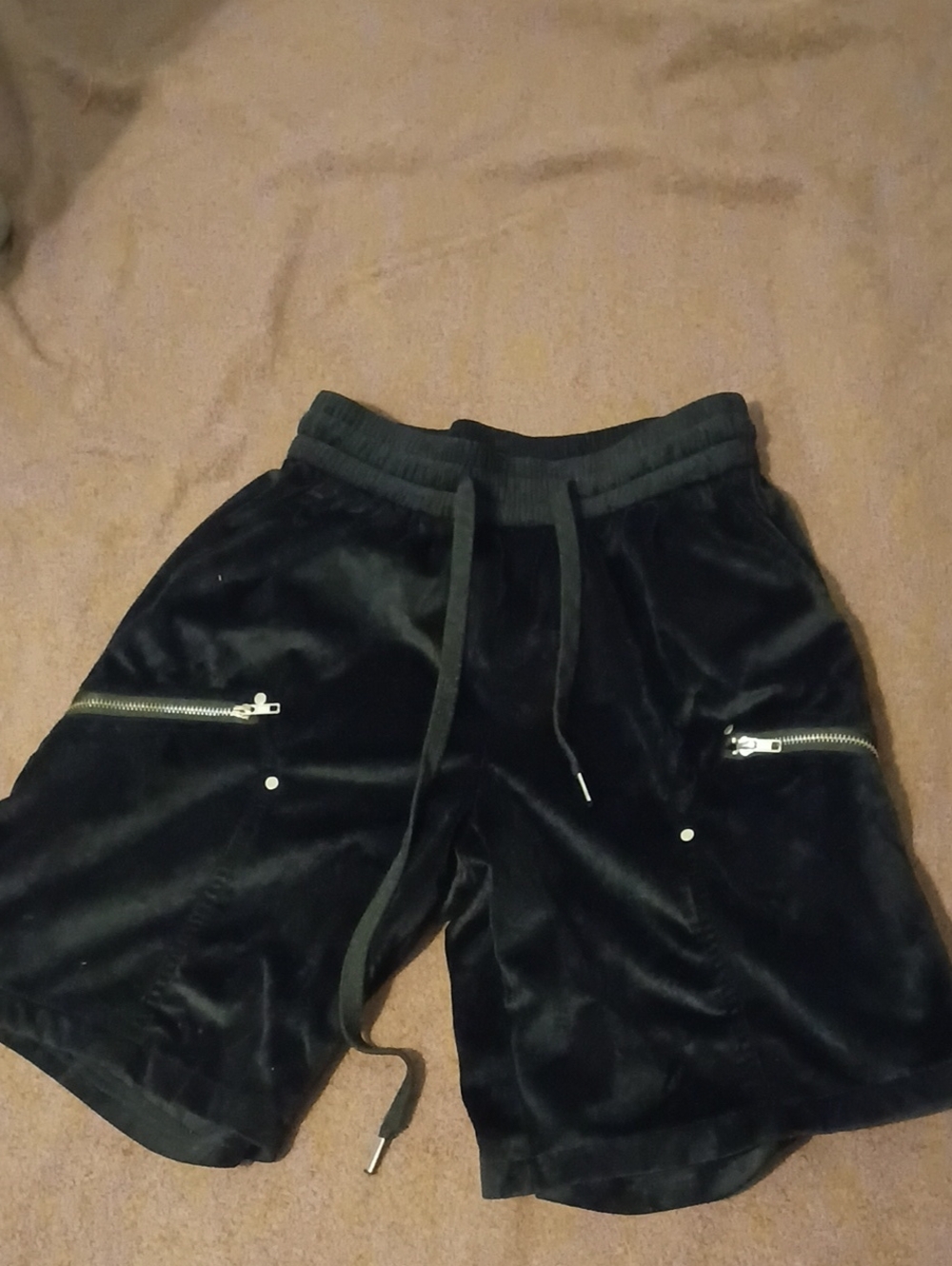 Men's Black Velour Athletic Shorts with Zip Pockets
